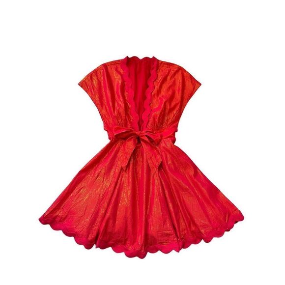 Nora Sunset Red & Gold Wrap Sundress Large - Picture 6 of 9